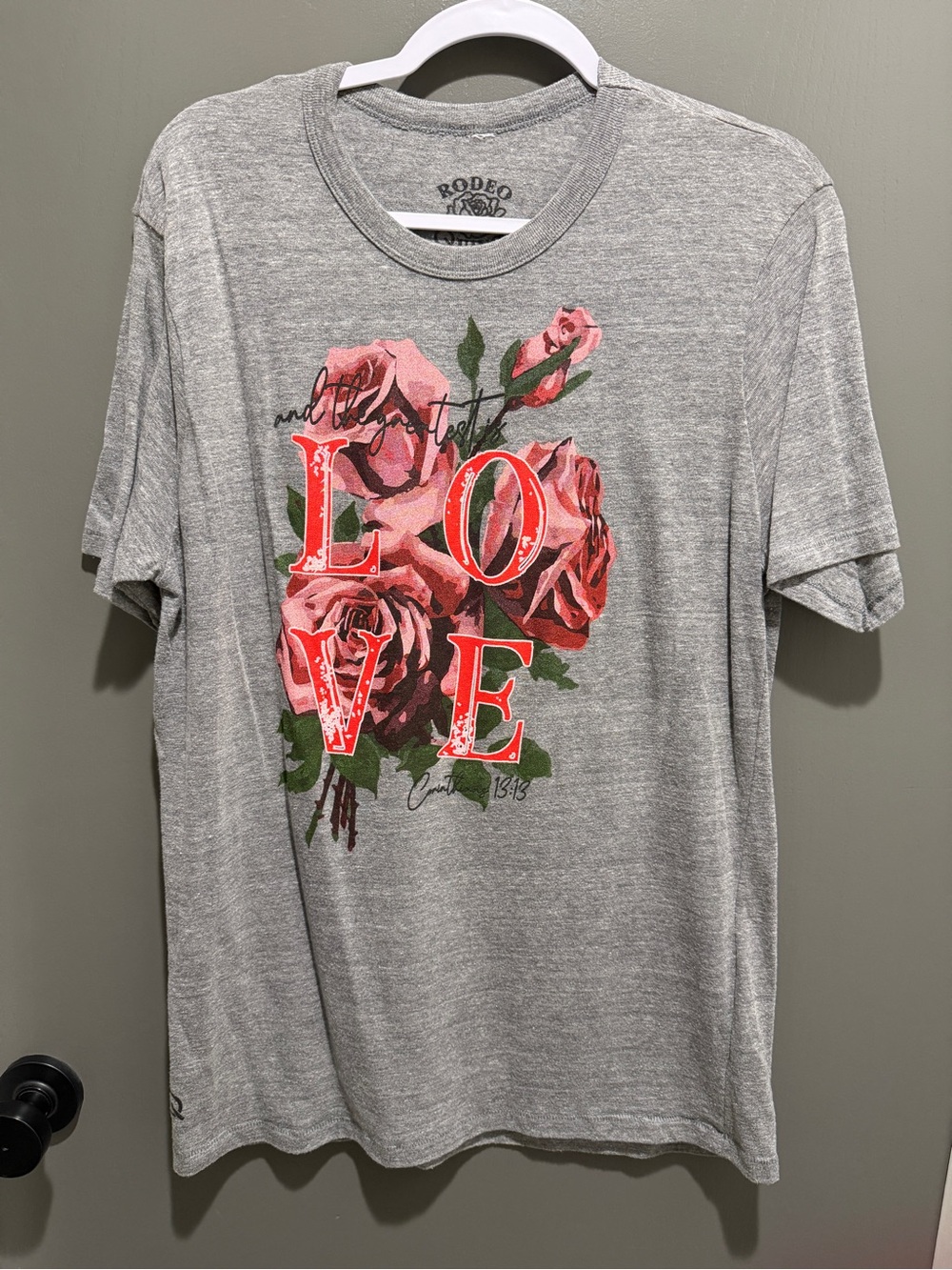 Rodeo Quincy Love Graphic Tee - Gray with Pink Rose Print
